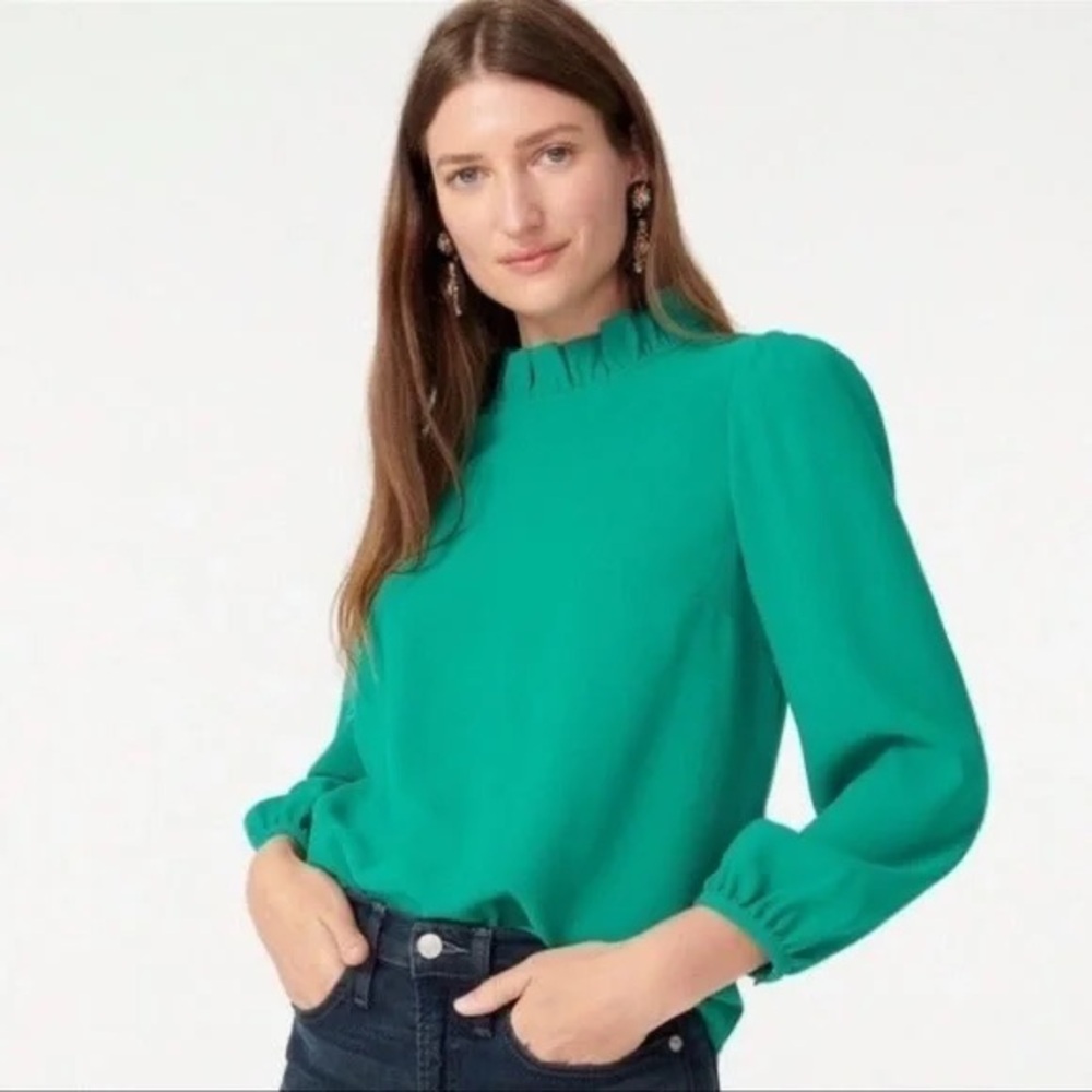 J.Crew ruffleneck top in 365 crepe - green - Picture 7 of 8
